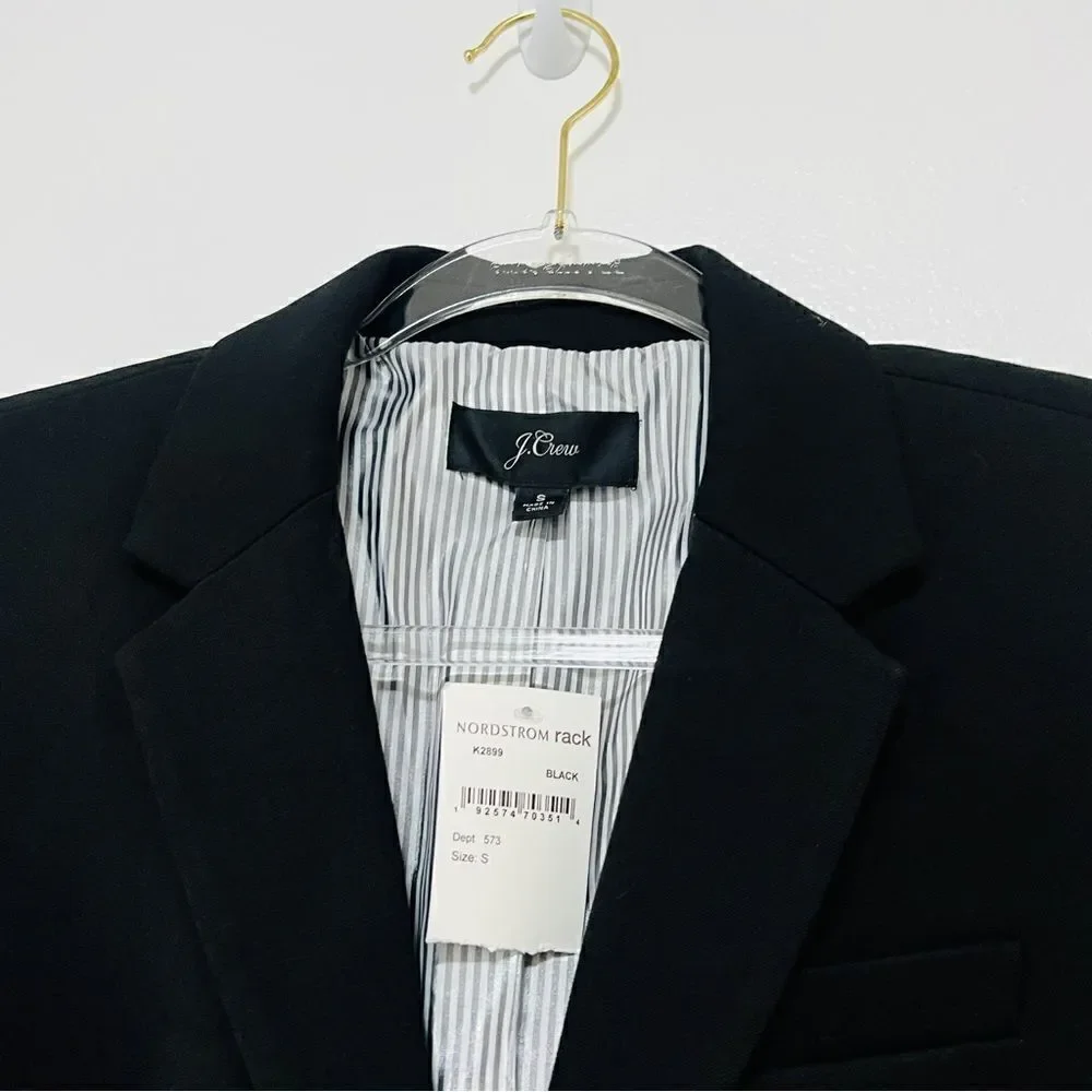 NWT J. Crew Black Label Black Blazer Small Lined Preppy 2 Button Jacket Suit